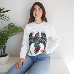 Angel Wing Cross - Women's Heavy Blend™ Crewneck Sweatshirt