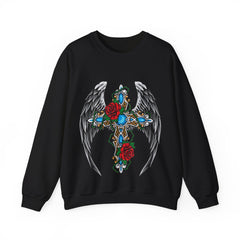 Angel Wing Cross - Women's Heavy Blend™ Crewneck Sweatshirt