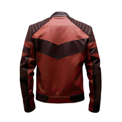 Winter Maroon Quilted Genuine Sheepskin Biker Leather Jacket For Men