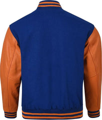 Black Genuine Lambskin Varsity Rib-Knitted Leather Jacket For Men