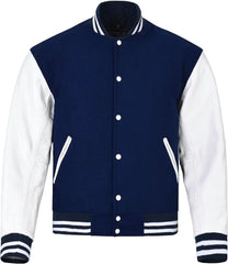 Black Genuine Lambskin Varsity Rib-Knitted Leather Jacket For Men