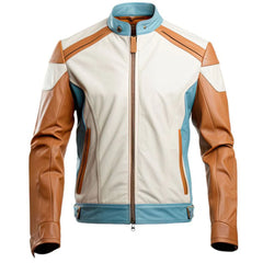 Winter White Bomber Biker Genuine Sheepskin Leather Jacket For Men