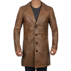 Men's Car-Style Brown Waxed Lambskin Leather Coat