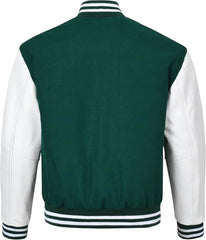 Black Genuine Lambskin Varsity Rib-Knitted Leather Jacket For Men