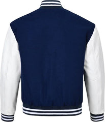 Black Genuine Lambskin Varsity Rib-Knitted Leather Jacket For Men