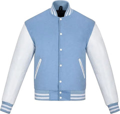 Black Genuine Lambskin Varsity Rib-Knitted Leather Jacket For Men