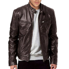 Winter Sleek Vintage Motorcycle Premium Sheepskin Leather Jacket For Men