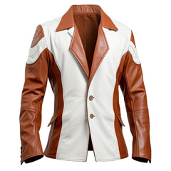 White-Brown Contrasted Outerwear Pure Sheepskin Leather Jacket For Men