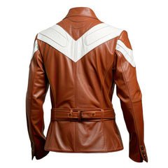 White-Brown Contrasted Outerwear Pure Sheepskin Leather Jacket For Men