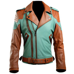 Green Brown YKK Zipper Genuine Lambskin Biker Leather jacket For Men