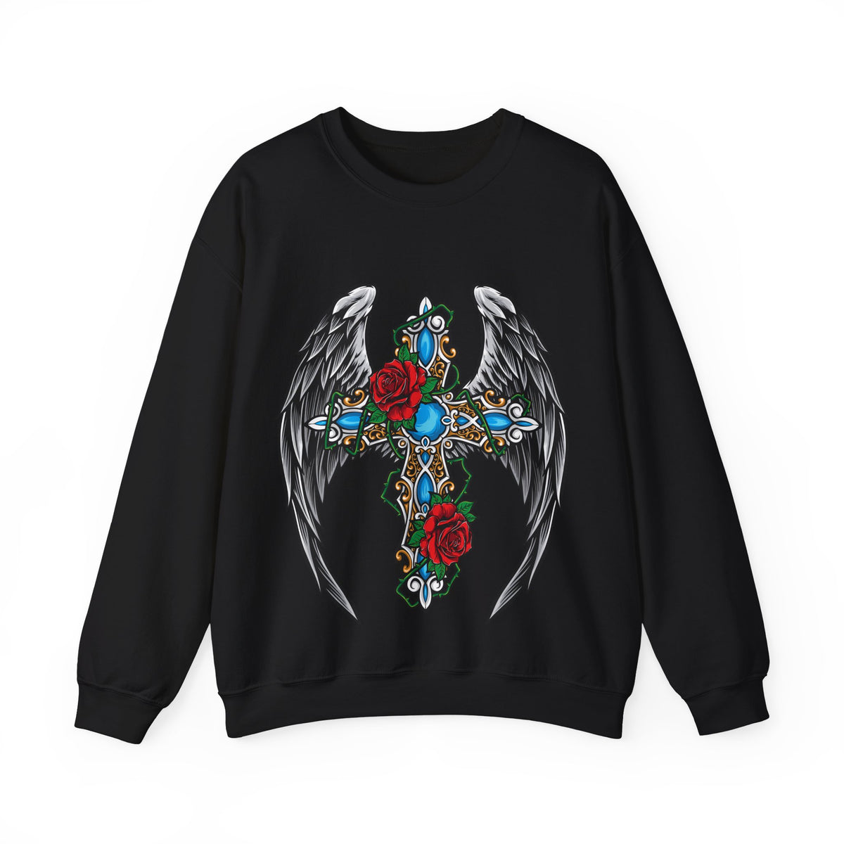 Angel Wing Cross - Women's Heavy Blend™ Crewneck Sweatshirt