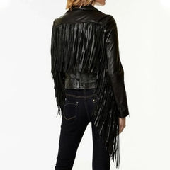 Classic Black Motorcycle Biker Pure Lambskin Leather Jacket For Women