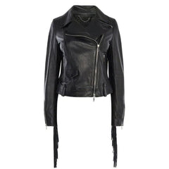 Classic Black Motorcycle Biker Pure Lambskin Leather Jacket For Women