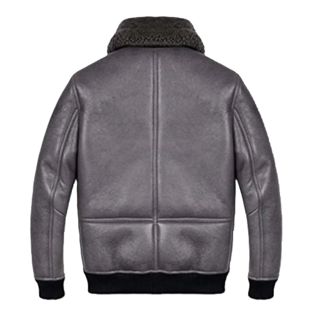 Winter Classic Black Aviator Genuine Sheepskin Leather Jacket For Men