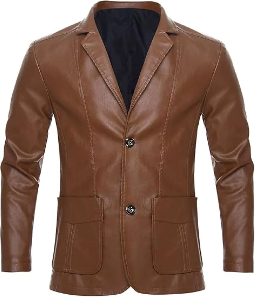 Classic Brown Buttoned Premium Sheepskin Leather Blazer Coat For Men