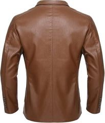 Classic Brown Buttoned Premium Sheepskin Leather Blazer Coat For Men