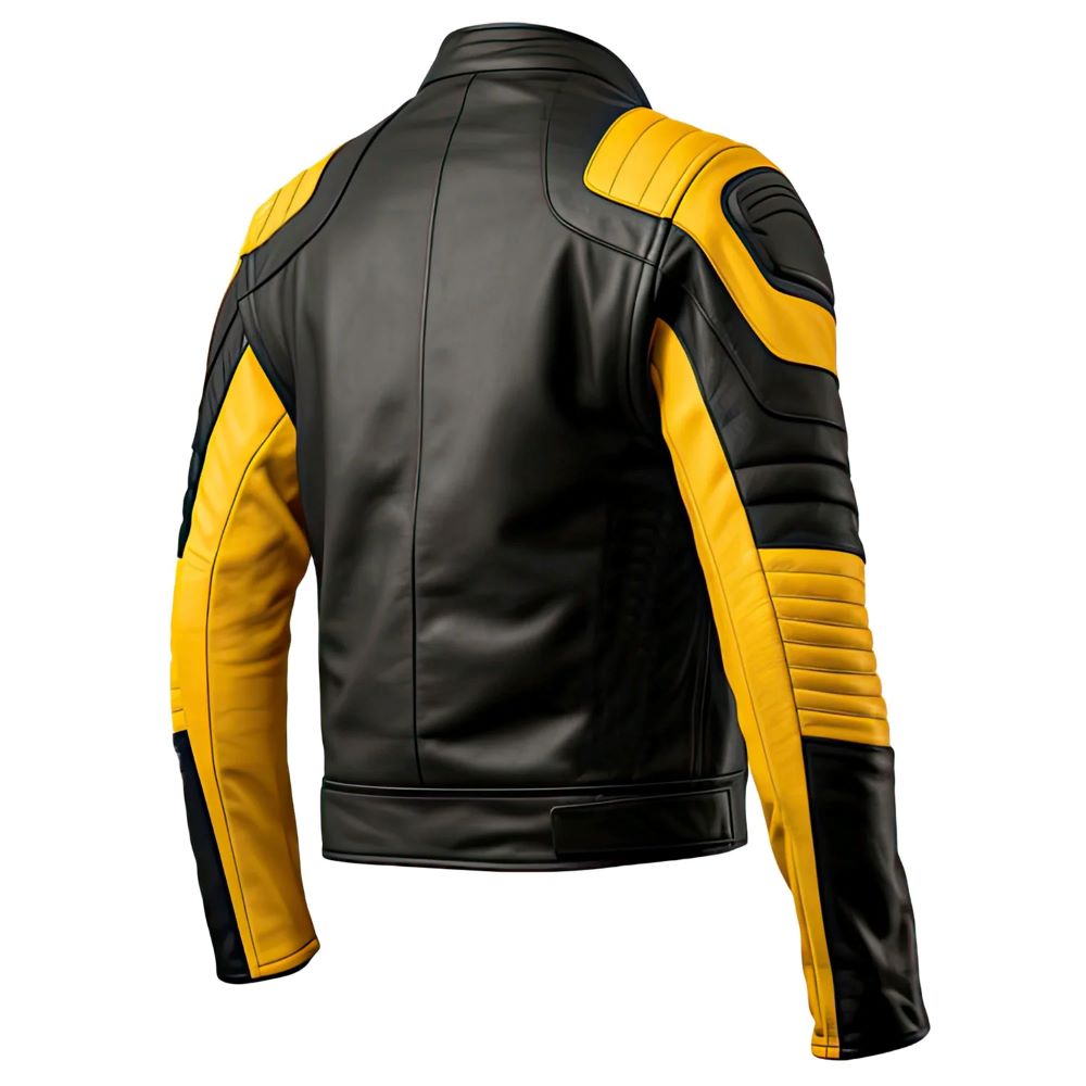Winter Yellow Black Pure Lambskin Quilted Racer Leather Jacket For Men