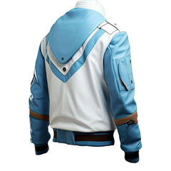 Blue-White Genuine Sheepskin Bomber Motorcycle Leather Jacket For Men