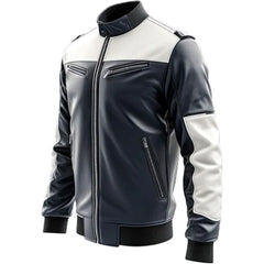 Blue Brando Slim-Fit Genuine Sheepskin Biker Leather Jacket For Men