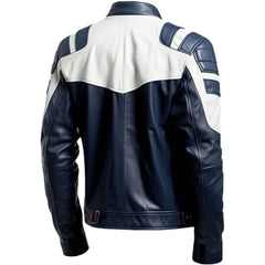 Blue Brando Slim-Fit Genuine Sheepskin Biker Leather Jacket For Men