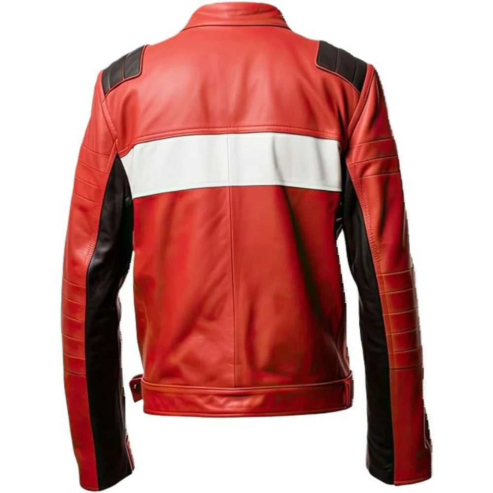 Winter Red Slim-Fit Cafe Racer Pure Sheepskin Leather Jacket For Men