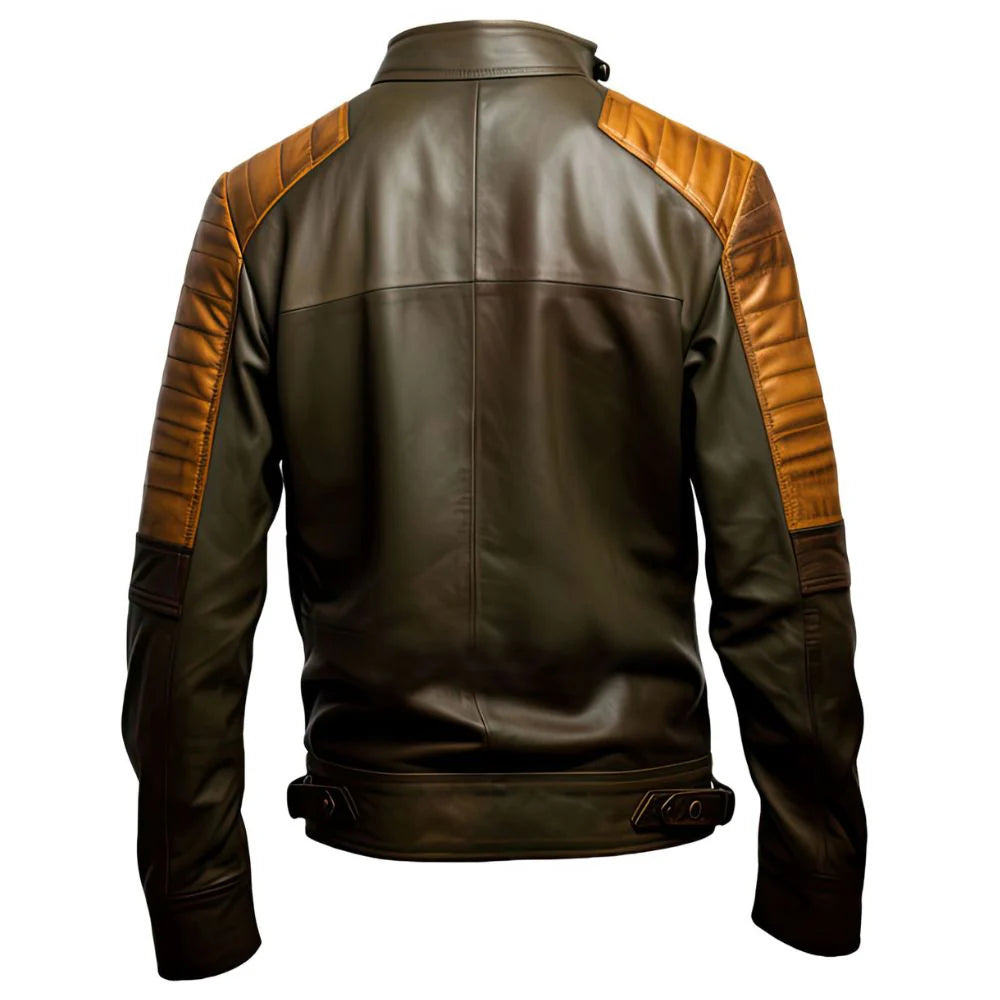 Classy Chocolate Brown Cafe Racer Pure Sheepskin Leather Jacket For Men