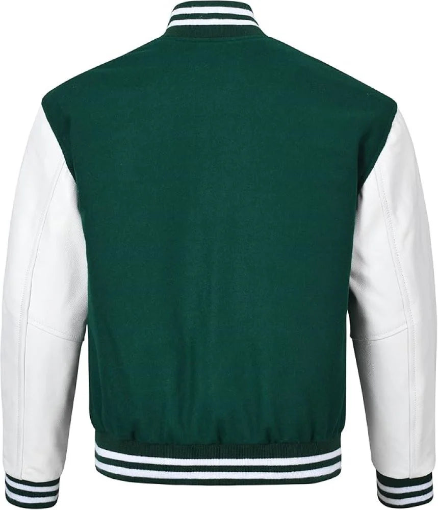 Black Genuine Lambskin Varsity Rib-Knitted Leather Jacket For Men