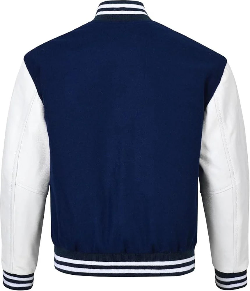 Black Genuine Lambskin Varsity Rib-Knitted Leather Jacket For Men