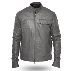 Winter Ash Gray Motorcycle Premium Sheepskin Leather Jacket For Men