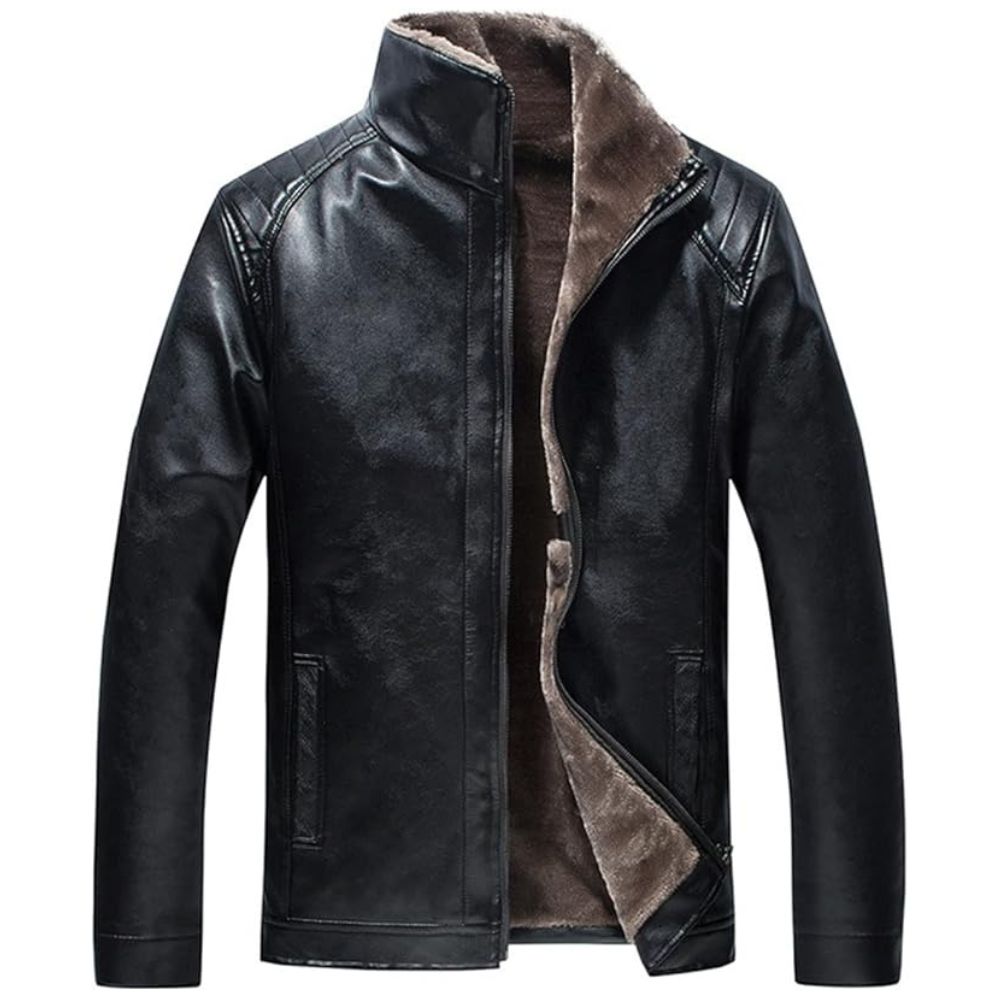 Winter Classic Black Biker Genuine Sheepskin Leather Jacket For Men