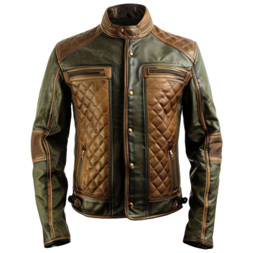 Winter Greenish Brown Pure Sheepskin Motorcycle Leather Jacket For Men