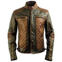 Winter Greenish Brown Pure Sheepskin Motorcycle Leather Jacket For Men
