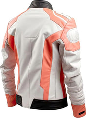 Winter White-Peach Motorcycle Bando Pure Sheepskin Leather Jacket For Women