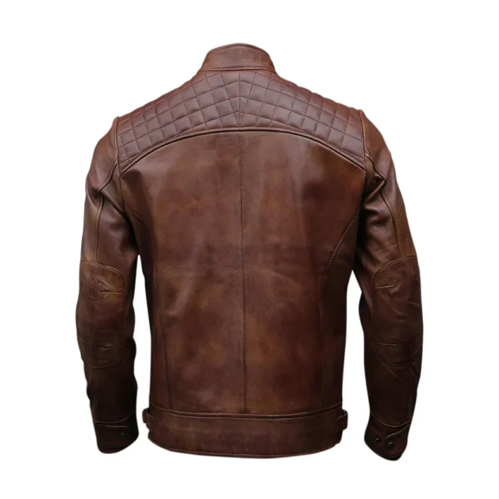 Winter Motorcycle Quilted Pure sheepskin Biker Leather Jacket For Men