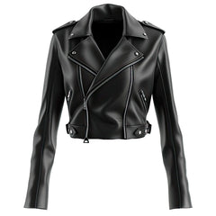 Black Slim-Fit Motorcycle Genuine Sheepskin Leather Jacket For Women