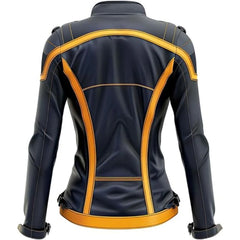 Classic Black Pure Sheepskin Futuristic Biker Leather Jacket For Women