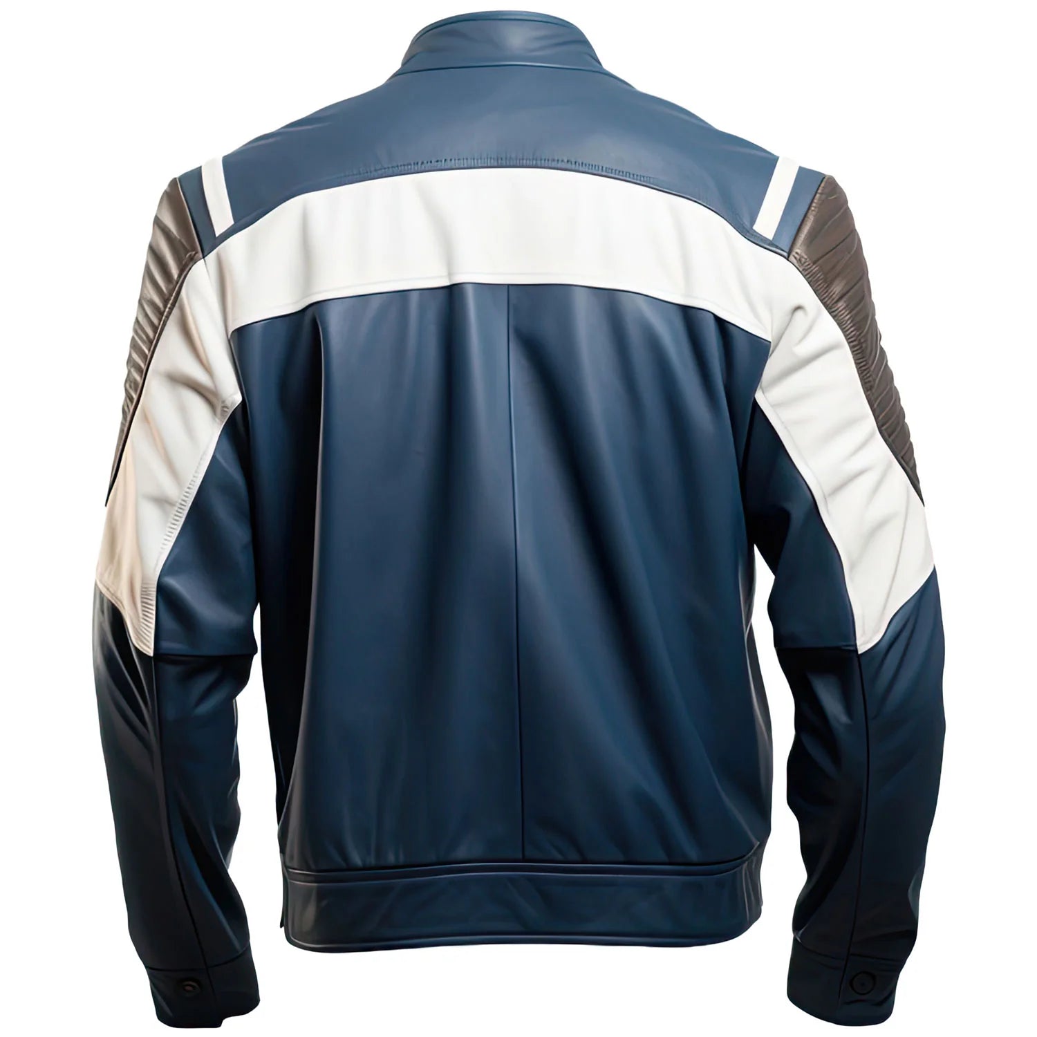 Winter Navy Blue Motorcycle Genuine Sheepskin Leather Jacket For Men