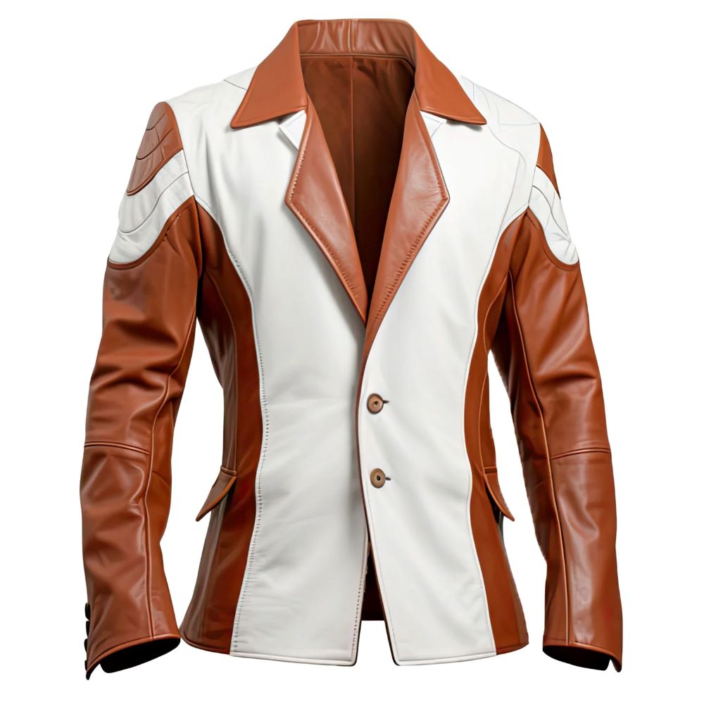 White-Brown Contrasted Outerwear Pure Sheepskin Leather Jacket For Men