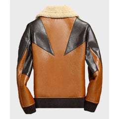 Colorblock Shearling-Lined Aviator Pure Sheepskin Leather Jacket For Men