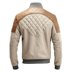 Brown Cafe Racer Diamond Quilted Pure Sheepskin Leather Jacket For Men